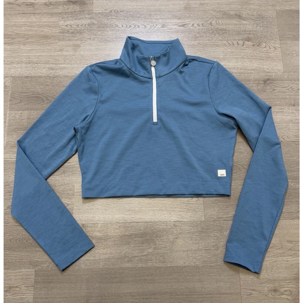 Vuori Halo Crop 1/2 Zip Pullover Blue Womens Large Long Sleeve Top VW294